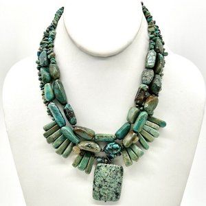 Vntg~Barse Sterling Silver 925 Turquoise Triple Multi-Strand Necklace